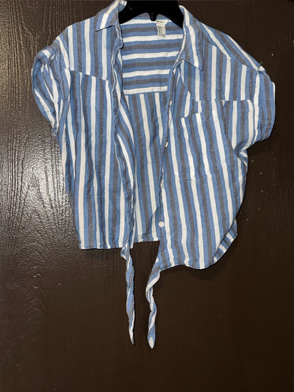 Forever 21 Blue and White Striped Tie-Front Button Down Shirt